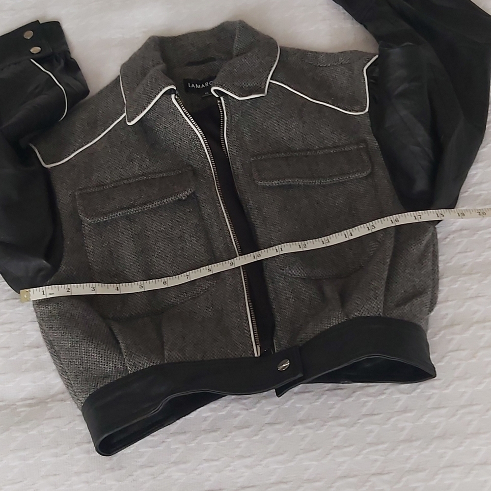 Lamarque Wool & Leather Cropped Jacket - Picture 14 of 15